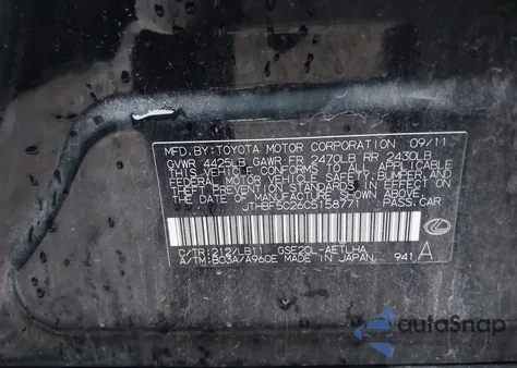 2012 Lexus Is 250 from USA, damaged, VIN JTHBF5C26C5158771